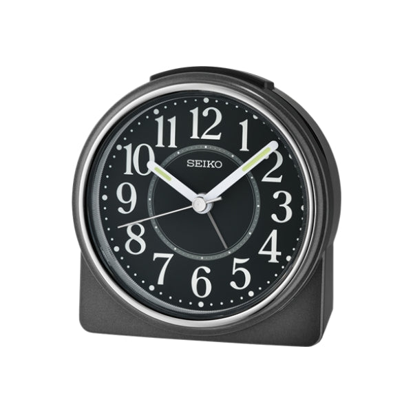 Seiko metallic analogue alarm clock in black