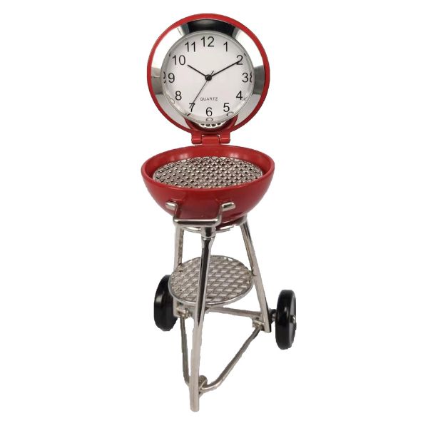Collectable red portable BBQ clock with hinged lid