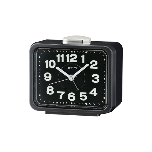 Seiko black bedside alarm clock with white numbers & quiet sweeping second hand