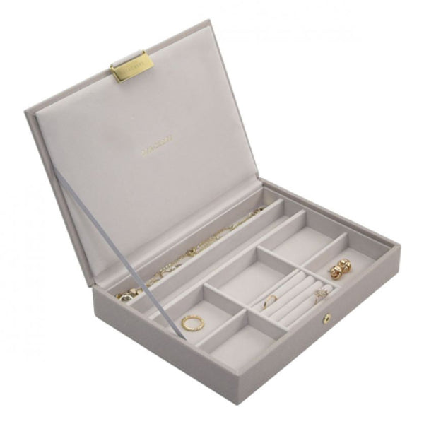 Stacker jewellery box - classic multi sectional with lid in taupe