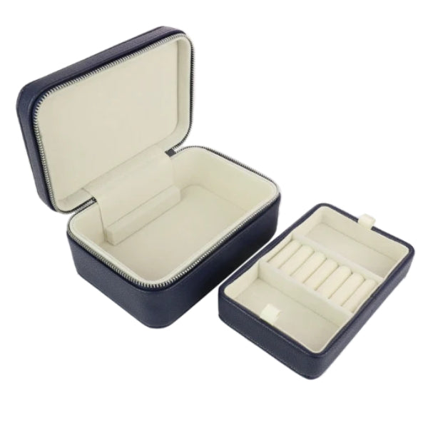 Evolve leather rectangle jewellery box in navy