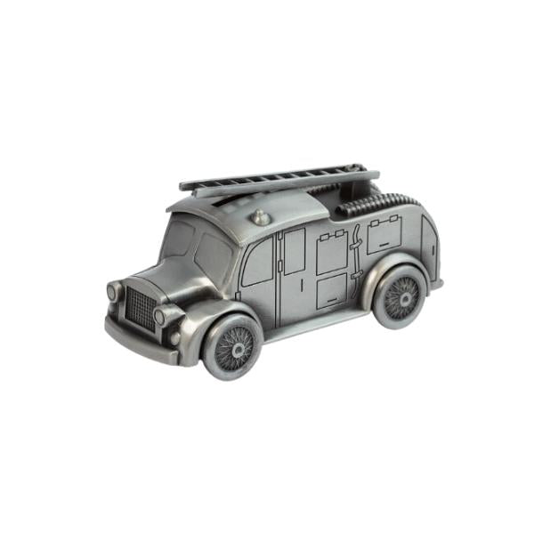 Fire engine money box in pewter