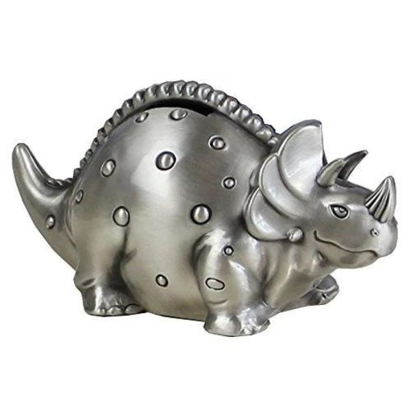 Dinosaur money box in pewter