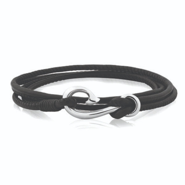 Evolve safe travels leather bracelet in black 20cm
