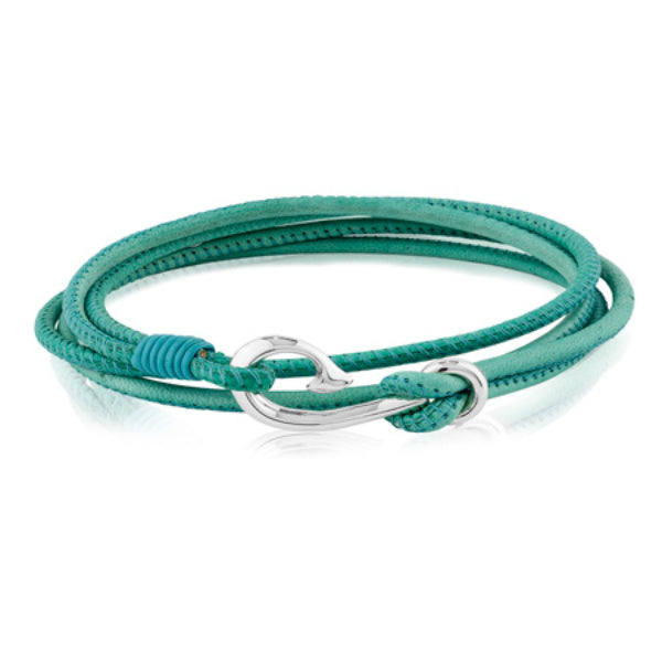 Evolve safe travels leather bracelet in teal 19cm
