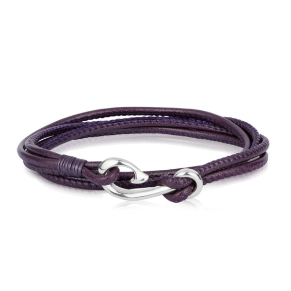 Safe Travels Leather Bracelet - Mulberry 19cm