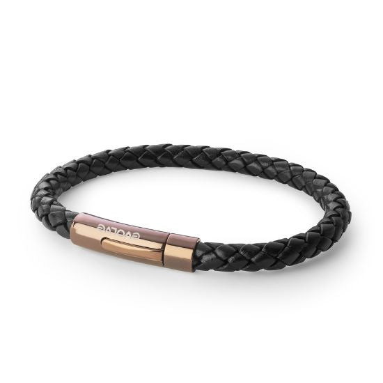 Evolve latitude black leather & copper clasp bracelet 22cm