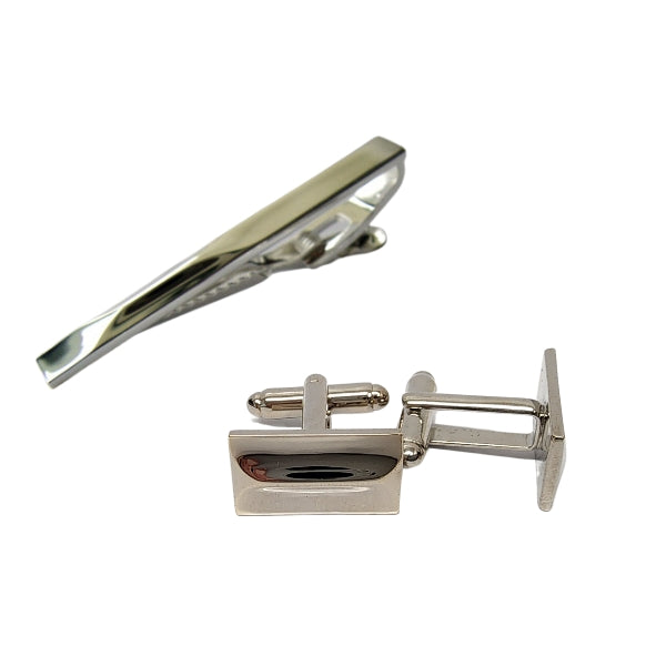 Gents cufflink and tie bar set in stainless steel