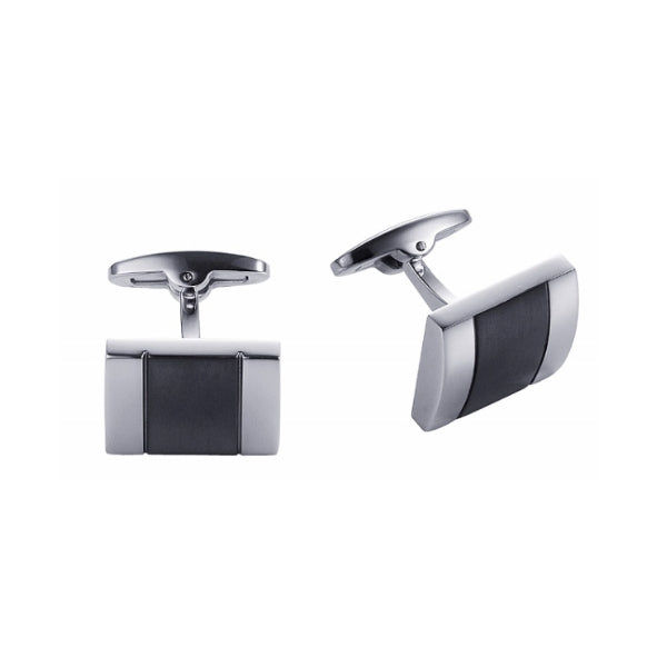 Gents gunmetal inlay cufflinks in stainless steel