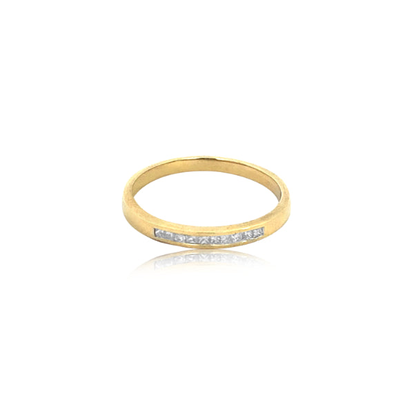 9ct Yellow gold wedding or eternity ring with Princess cut Diamonds