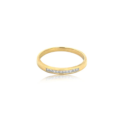 9ct Yellow gold wedding or eternity ring with Princess cut Diamonds