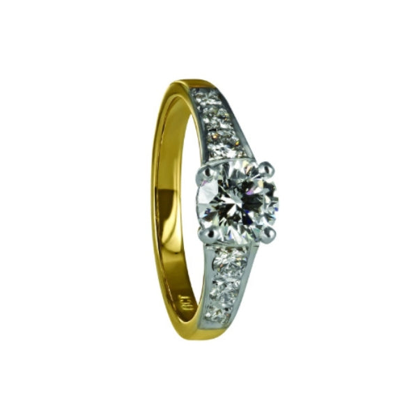 Angelina - one carat solitaire with shoulder diamonds in 18ct two tone gold