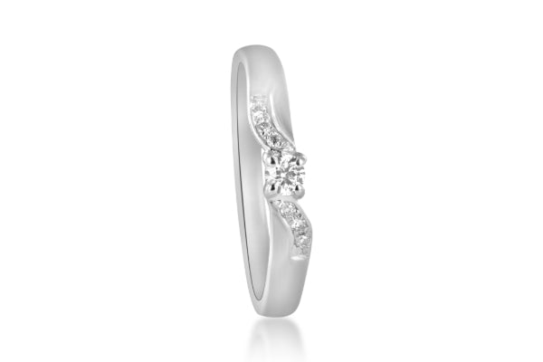 Diamond Solitaire ring with curved shoulders in 9ct white gold