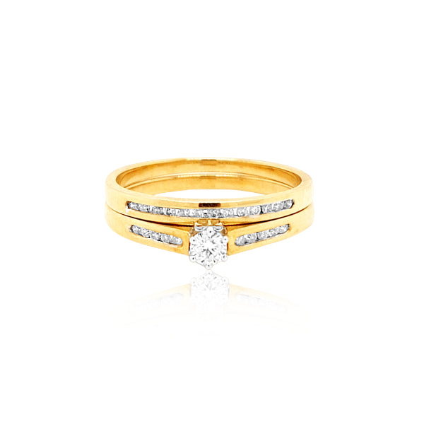 Diamond bridal set rings in 9ct yellow gold