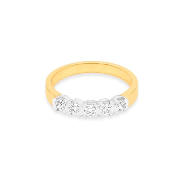 Lottie - 18ct yellow and white gold five stone diamond semi rubover ring