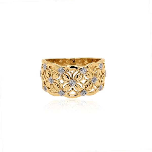 Moana - 9ct yellow gold wide flower filigree dress ring