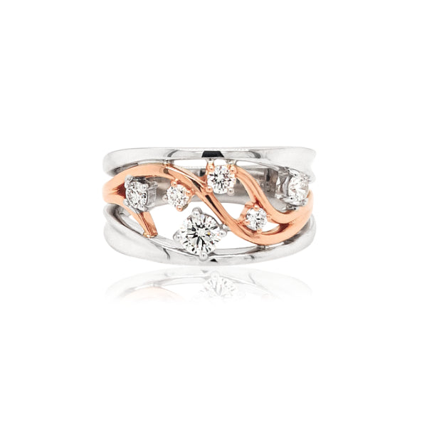 Trinity - 18ct white and rose gold multi diamond open weave ring