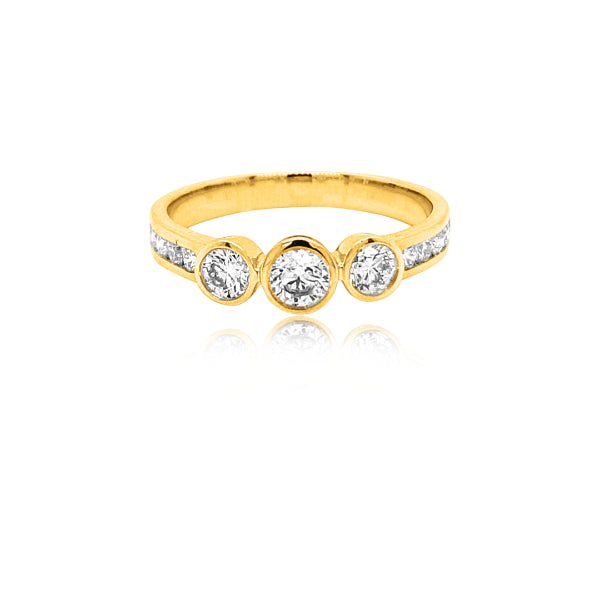 Aroha - Three stone diamond ring in 18ct yellow gold