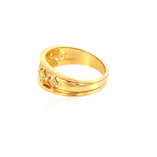 Lorena - 9ct yellow gold tapering band with diamond set lace design ring