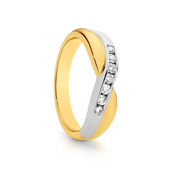 Lilli - 9ct yellow and white gold two tone diamond crossover ring