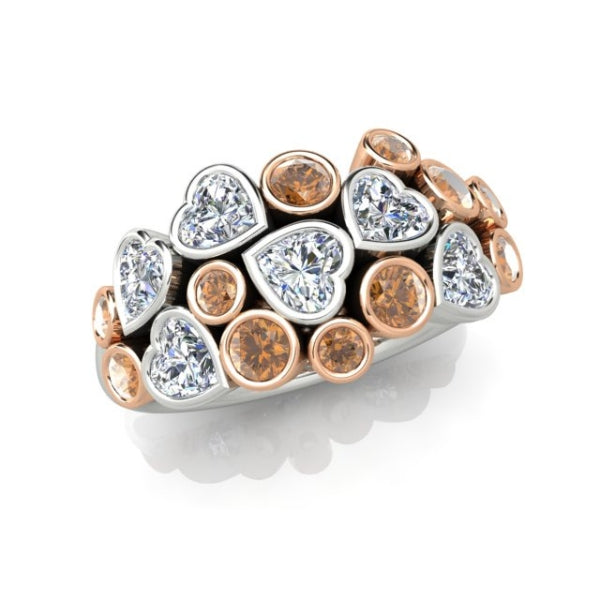 Eloise - diamond and cognac diamond multi stone dress ring in 18ct white gold and rose gold