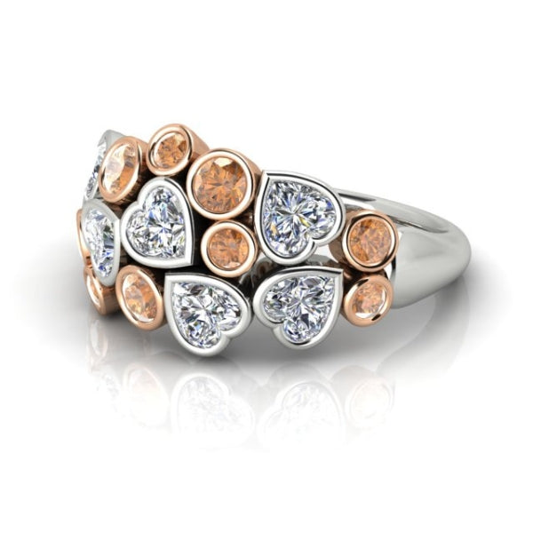 Eloise - diamond and cognac diamond multi stone dress ring in 18ct white gold and rose gold