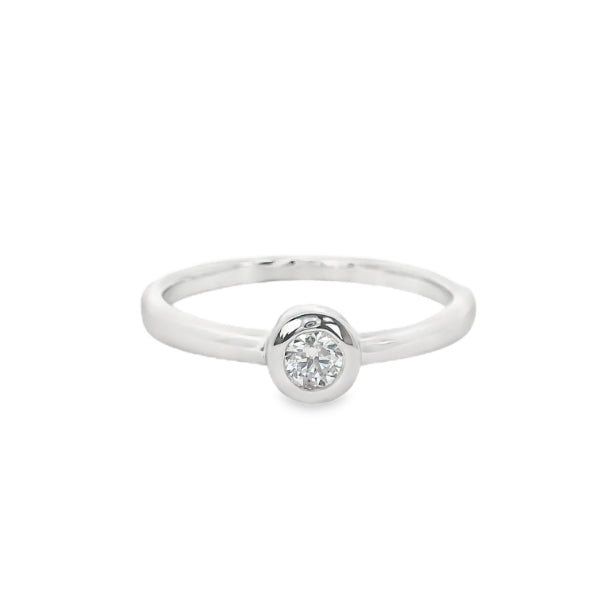 Diamond rubover solitaire ring in 9ct white gold