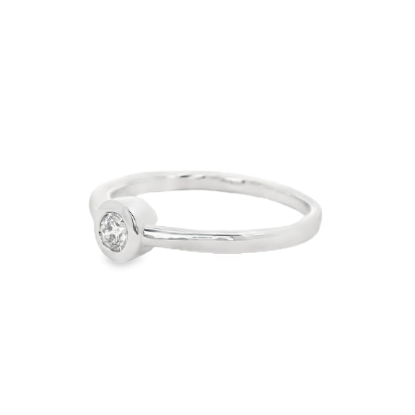 Diamond rubover solitaire ring in 9ct white gold