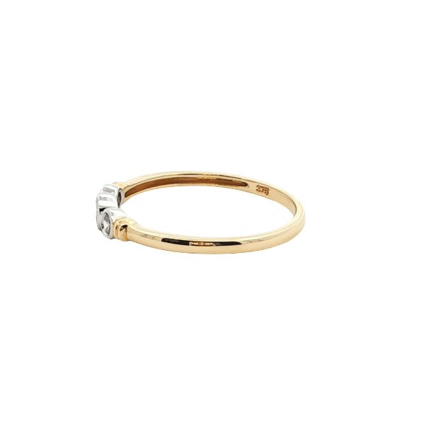 Three stone bezel set diamond ring in 9ct yellow gold