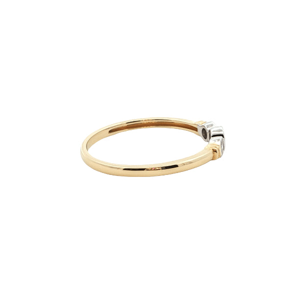 Three stone bezel set diamond ring in 9ct yellow gold