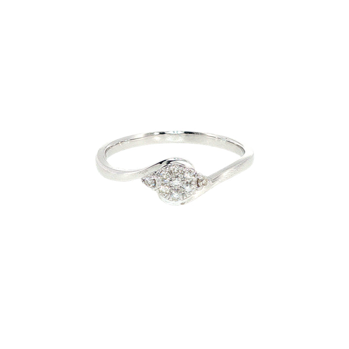 Diamond cluster dress ring with curved shoulders in 9ct white gold