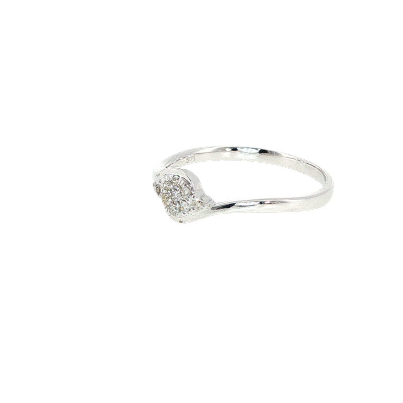 Diamond cluster dress ring with curved shoulders in 9ct white gold