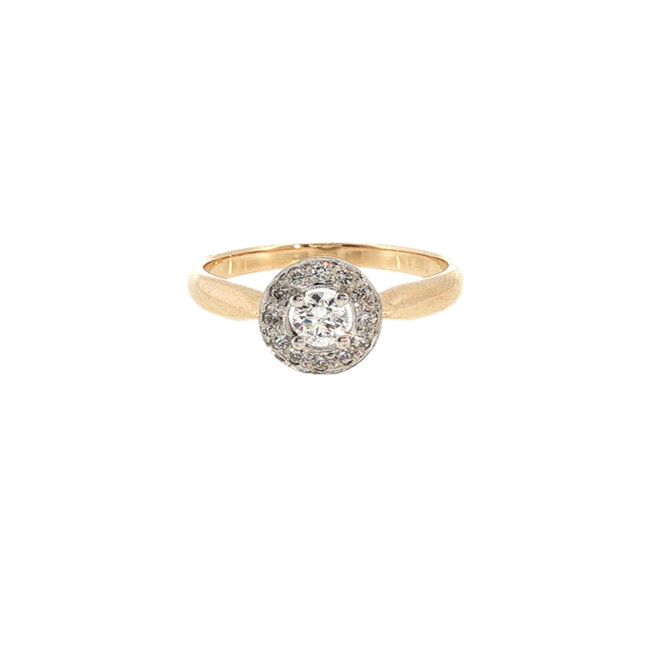Laicee - diamond halo engagement ring in 9ct yellow and 18ct white gold