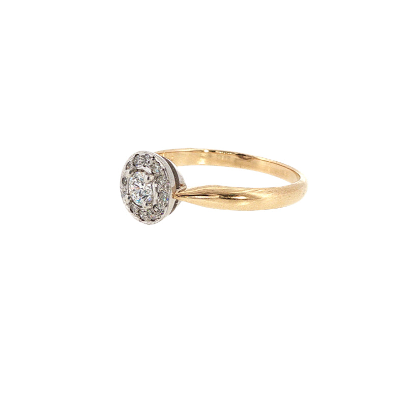 Laicee - diamond halo engagement ring in 9ct yellow and 18ct white gold