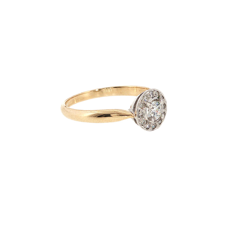 Laicee - diamond halo engagement ring in 9ct yellow and 18ct white gold