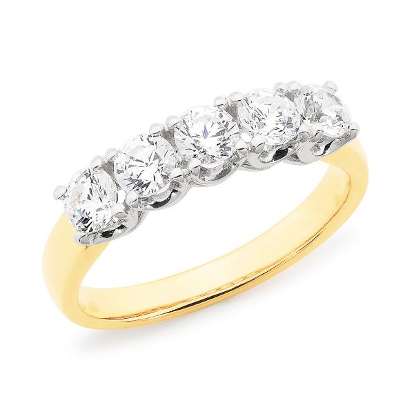 Larnie - 18ct two tone 5 stone anniversary ring with lab diamonds
