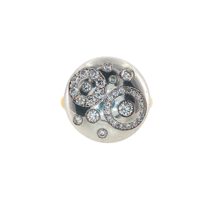 Circular top multi diamond dress ring in 9ct two tone gold