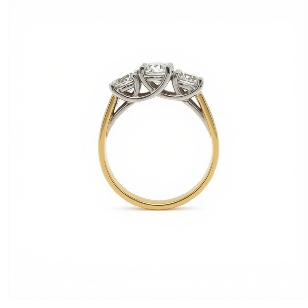 Three stone diamond ring in 18ct white gold and yellow gold
