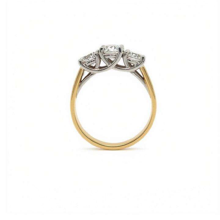 Three stone diamond ring in 18ct white gold and yellow gold