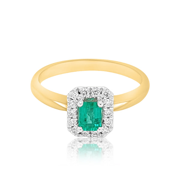 Gemma - emerald & diamond halo ring in 9ct yellow gold