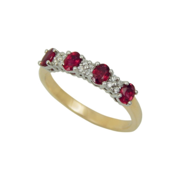 Rebecca - four stone ruby and diamond anniversary ring in 9ct yellow and white gold