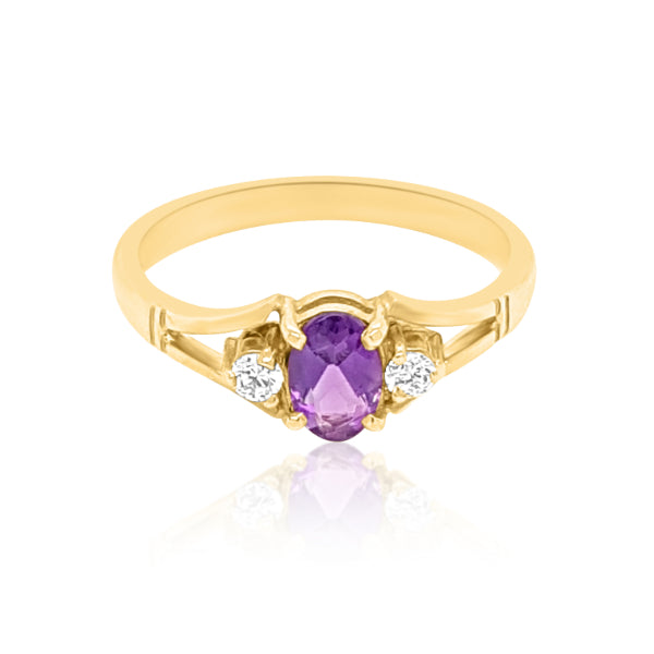 Angela - oval amethyst and cubic zirconia dress ring in 9ct yellow gold