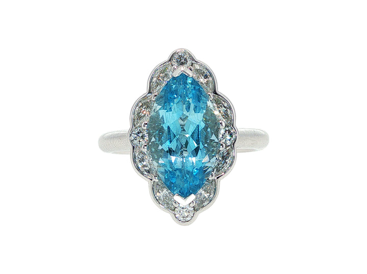 Xemplare - Lilibeth - marquise shaped aquamarine and diamond halo ring in 18ct white gold