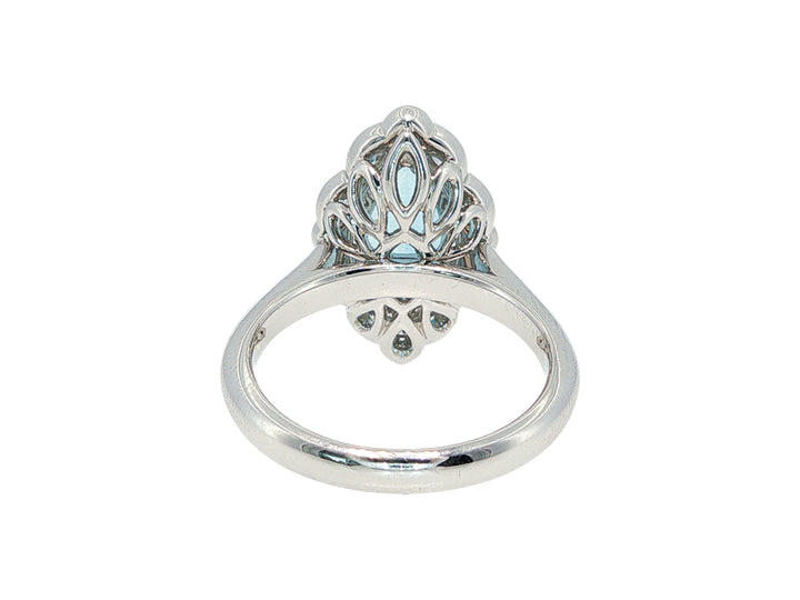 Xemplare - Lilibeth - marquise shaped aquamarine and diamond halo ring in 18ct white gold