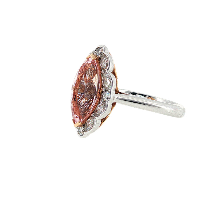 Xemplare - Leoni - Marquise cut morganite and diamond halo dress ring in 18ct white gold