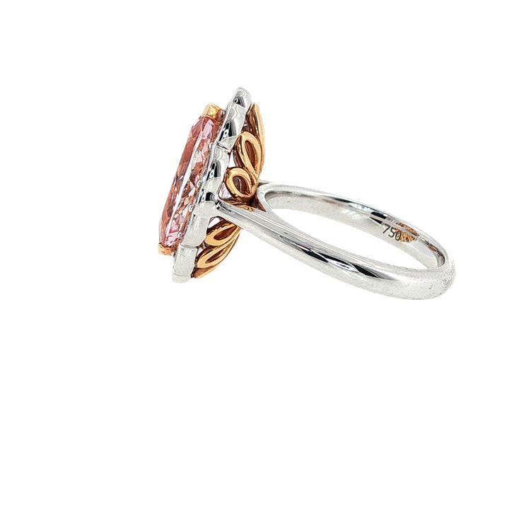 Xemplare - Leoni - Marquise cut morganite and diamond halo dress ring in 18ct white gold