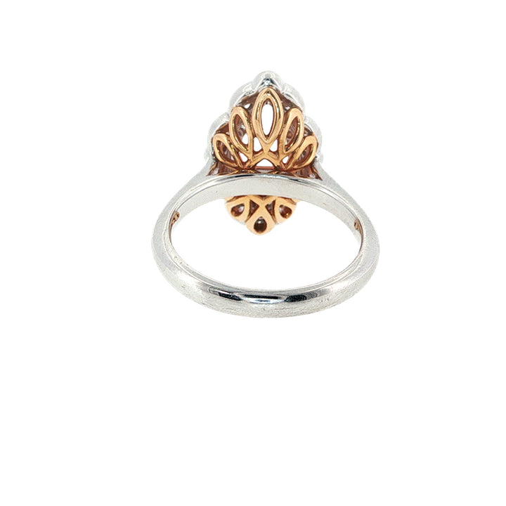 Xemplare - Leoni - Marquise cut morganite and diamond halo dress ring in 18ct white gold