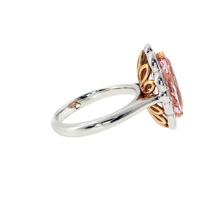 Xemplare - Leoni - Marquise cut morganite and diamond halo dress ring in 18ct white gold
