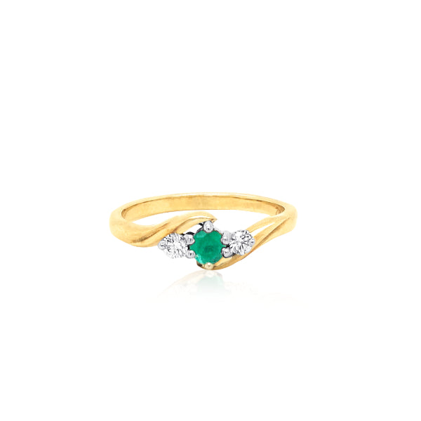 Angelique - emerald and diamond curved ring in 9ct yellow and white gold