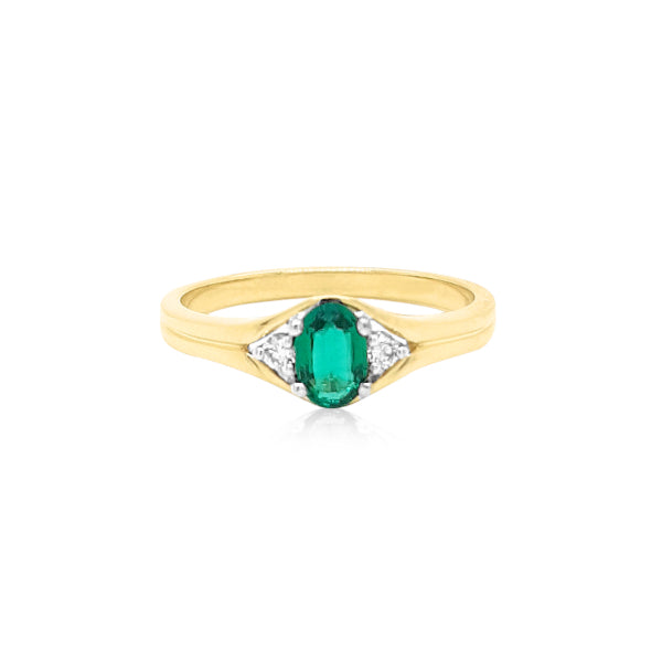 Bradie - oval biron emerald and diamond dress ring in 9ct yellow gold